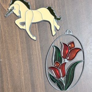 Unicorn and Tulip Stained Glass Suncatchers